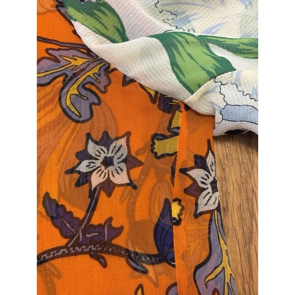 Tory Burch Kia Tie Neck Silk Blouse Orange Long Sleeve Multi Floral Size 6 - Picture 10 of 14